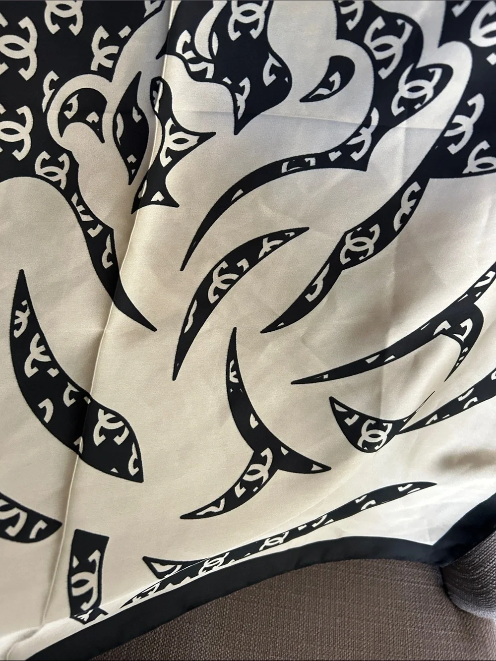 Black & Cream Floral Logo Scarf